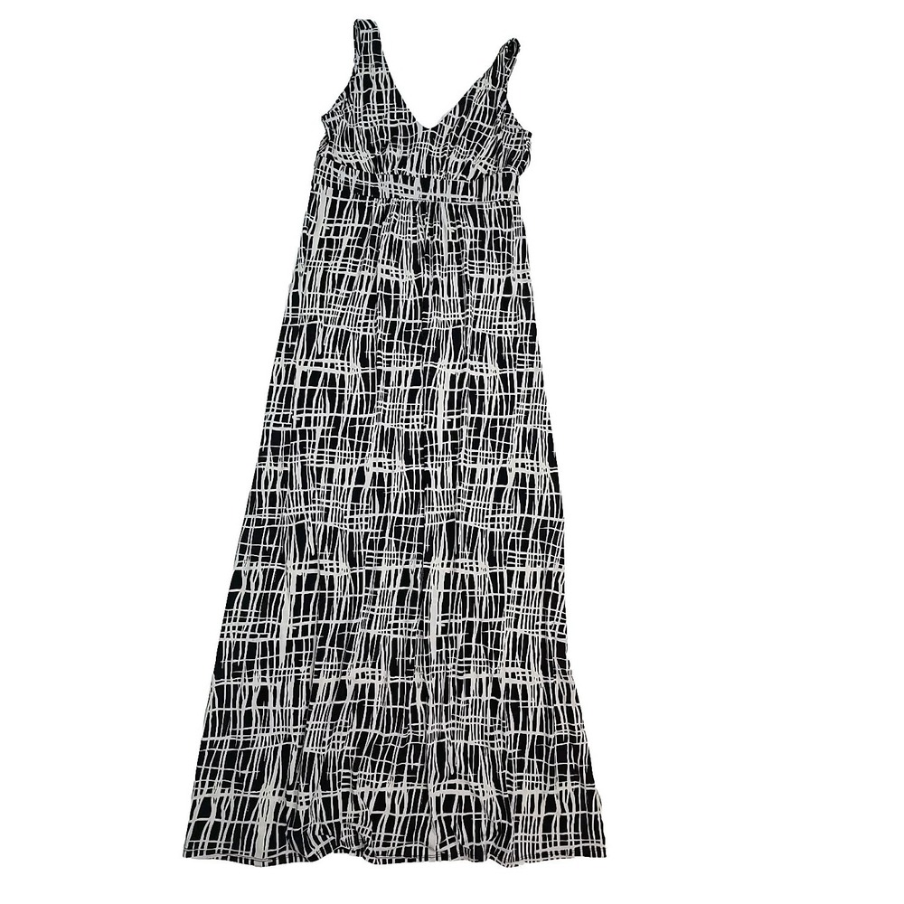 New Ann Taylor S Long Black And White Print Maxi Dress Tank V-neck Strechy Slink
